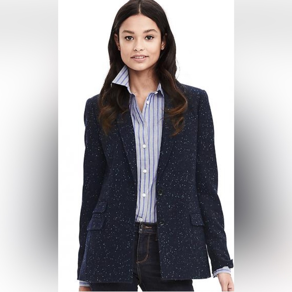 Banana Republic Navy Wool Blend Fleck Jacket